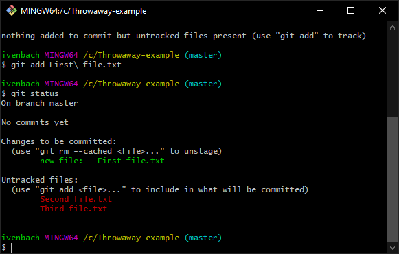 Adding the first file to the index