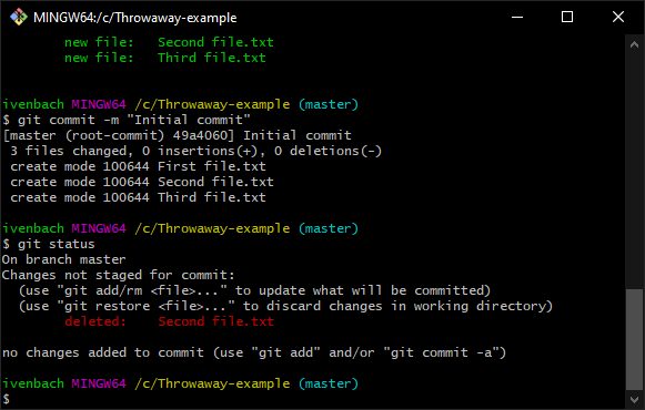 Deleted file identified by git